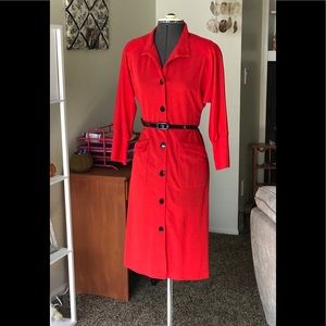 Vintage Fire Engine Red Button Up Sweater Dress